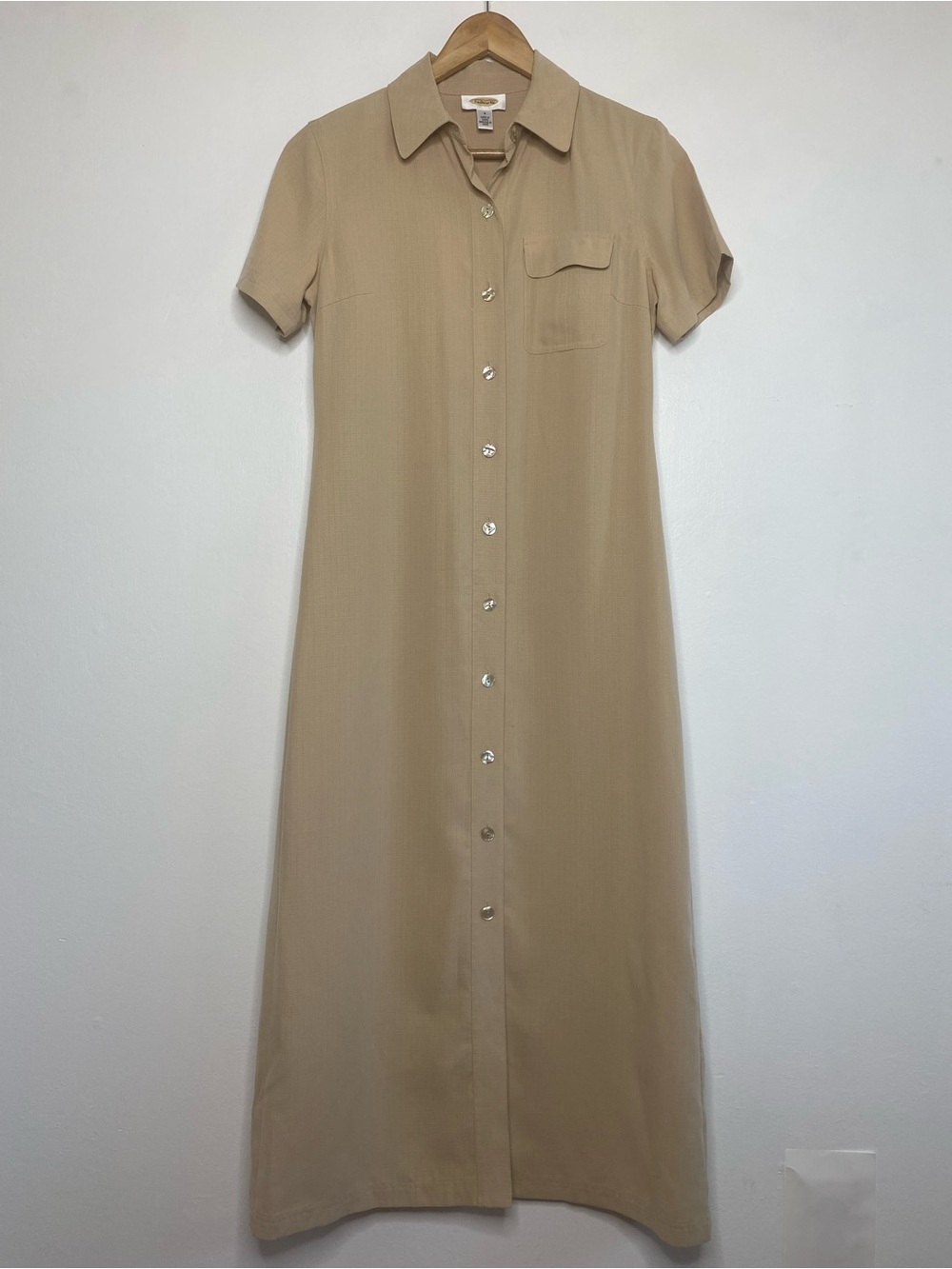 VTG Talbots Maxi Shirt Dress Size 4 Neutral Minimalist clean beauty